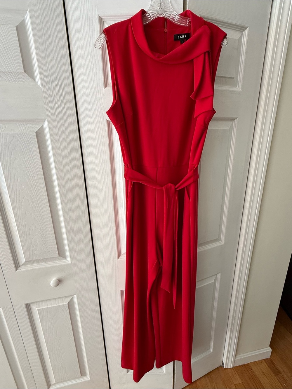 DKNY Vibrant Red Sleeveless Belted Jumpsuit